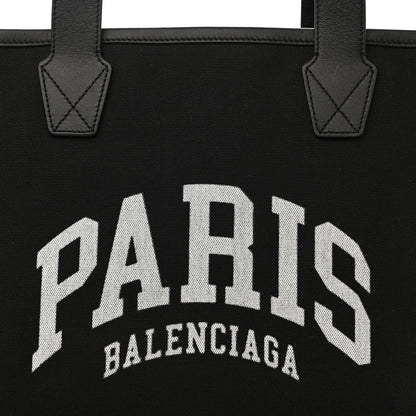 Balenciaga Cotton Canvas Calfskin Cities Paris Jumbo Small Tote Bag Black White 8 of 10