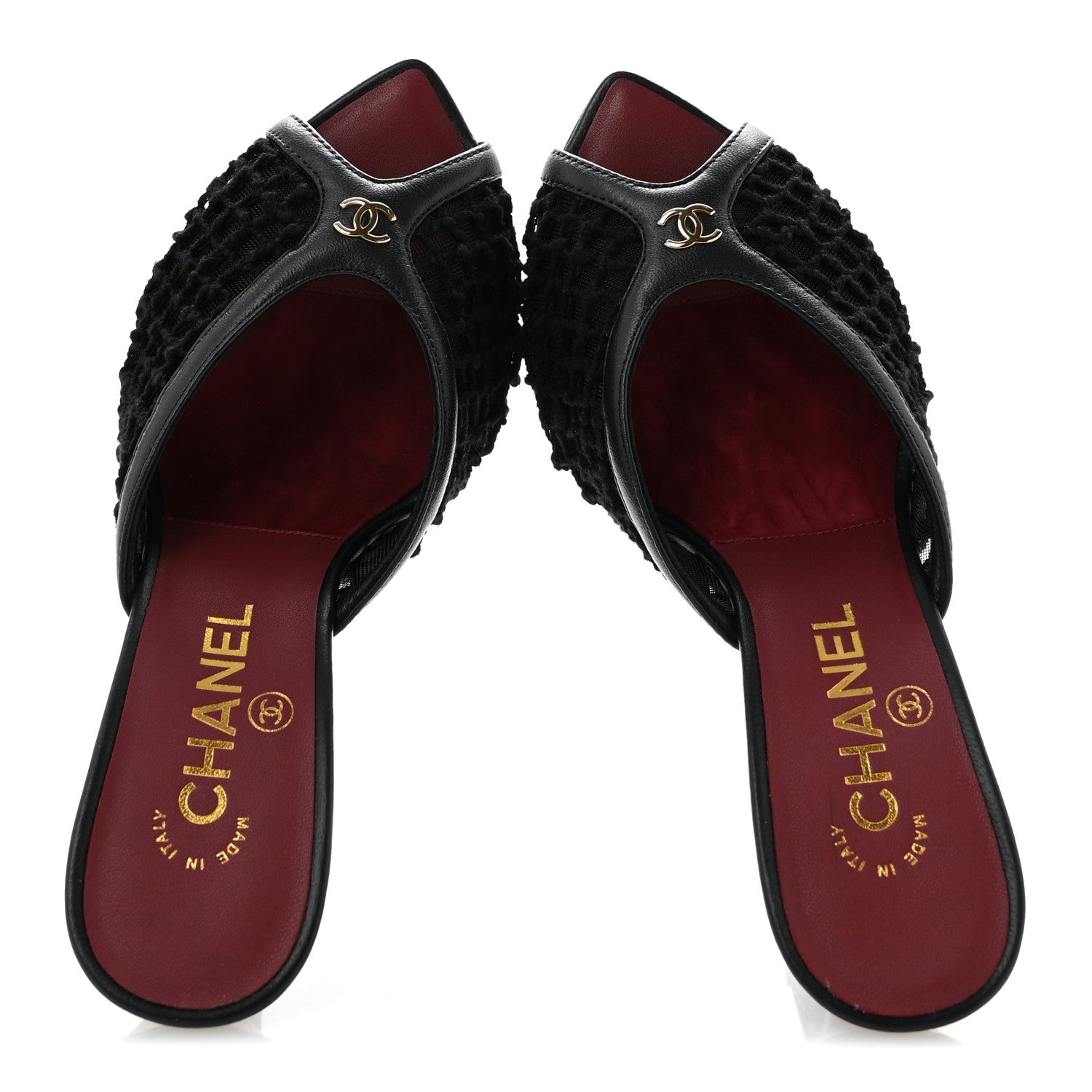 Chanel Mesh Cotton Lambskin Coco Beach Mules 36 Black 2 of 9