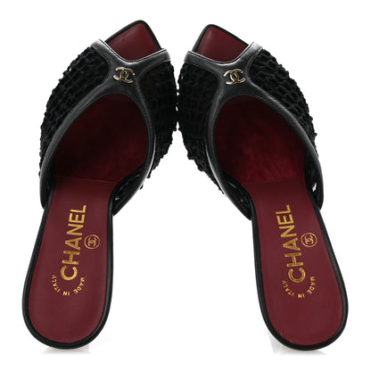 Chanel Mesh Cotton Lambskin Coco Beach Mules 36 Black 2 of 9