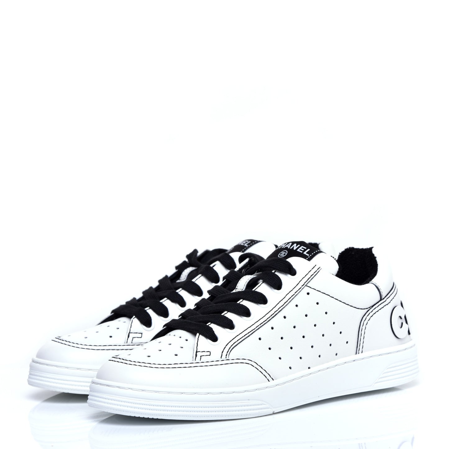 Calfskin Womens Logo Sneakers 36 White Black