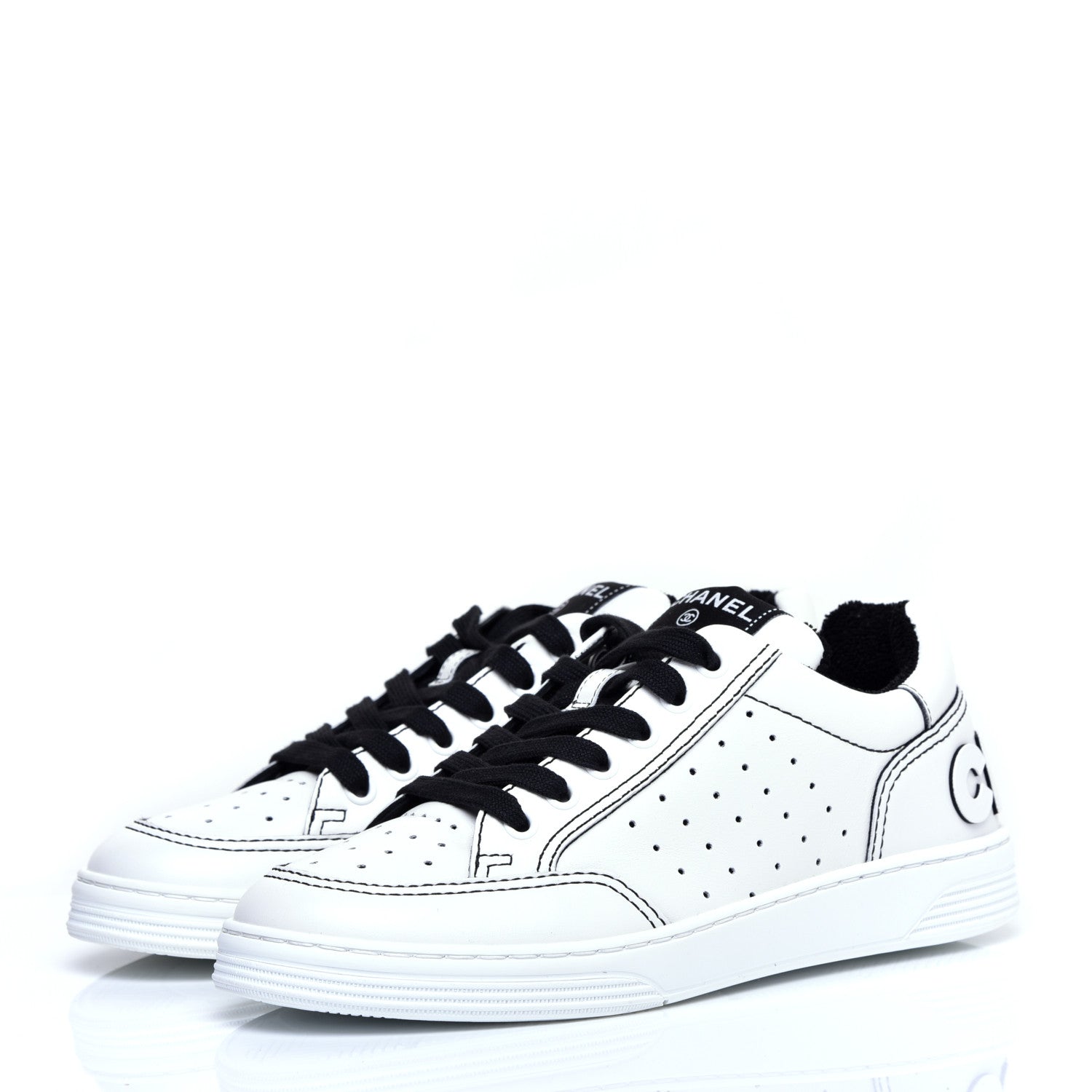 Chanel Calfskin Womens Logo Sneakers 36 White Black 3 of 11