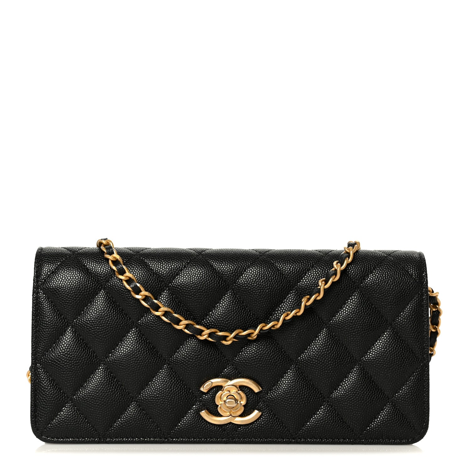 Chanel Caviar Quilted Camellia Clutch With Chain Black 1 of 12