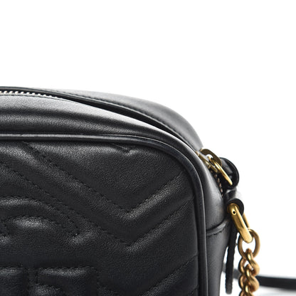 Gucci Calfskin Matelasse Mini GG Marmont Chain Shoulder Bag Black 11 of 16