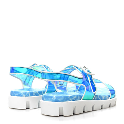 Christian Louboutin Nappa PVC Duniss Cool Flat Sandals 37 Blanco Blue 4 of 8