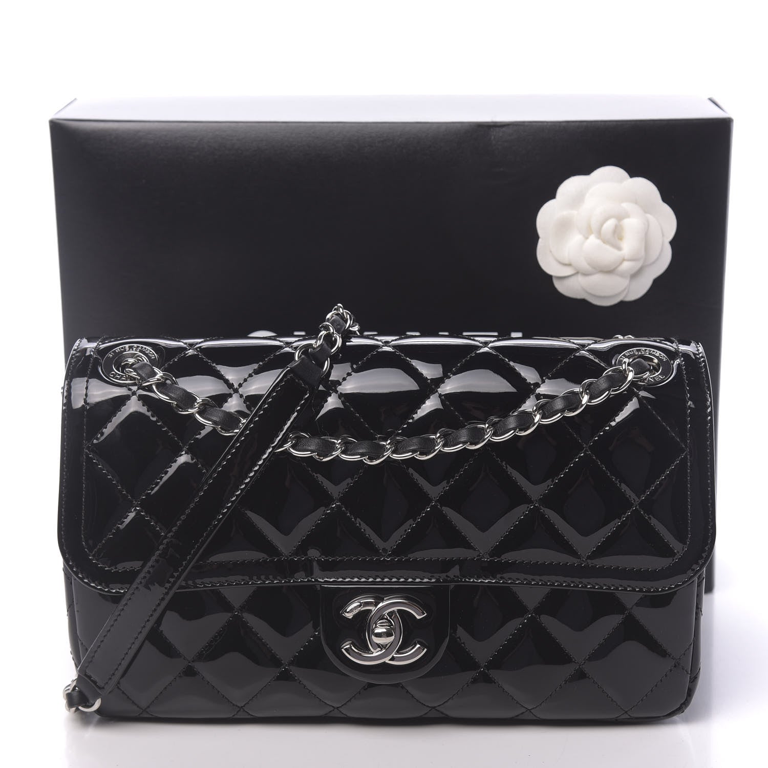 Chanel Patent Quilted Large Coco Shine Flap Black 12 of 12
