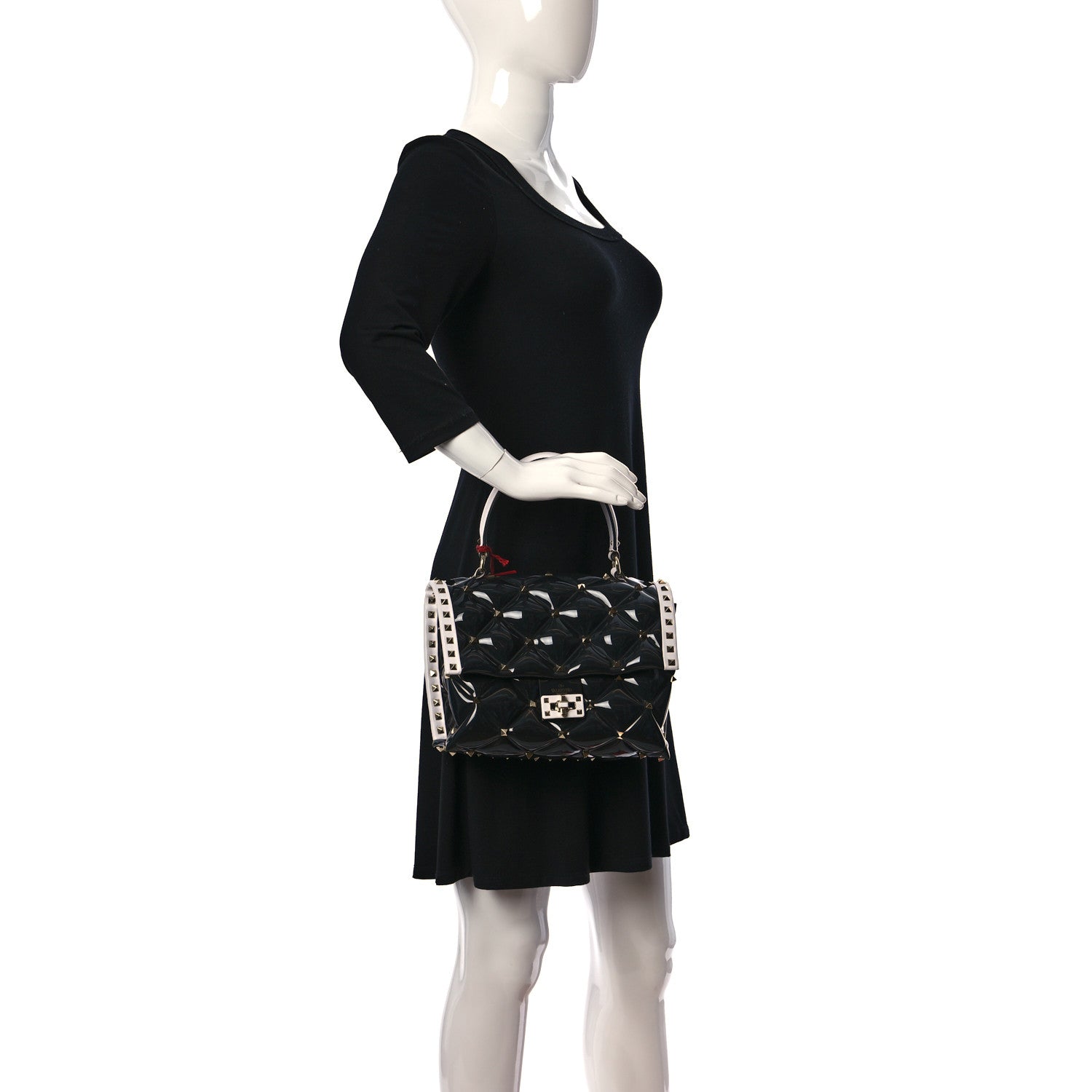 Valentino Garavani PVC Candystud Top Handle Bag Black White 3 of 9