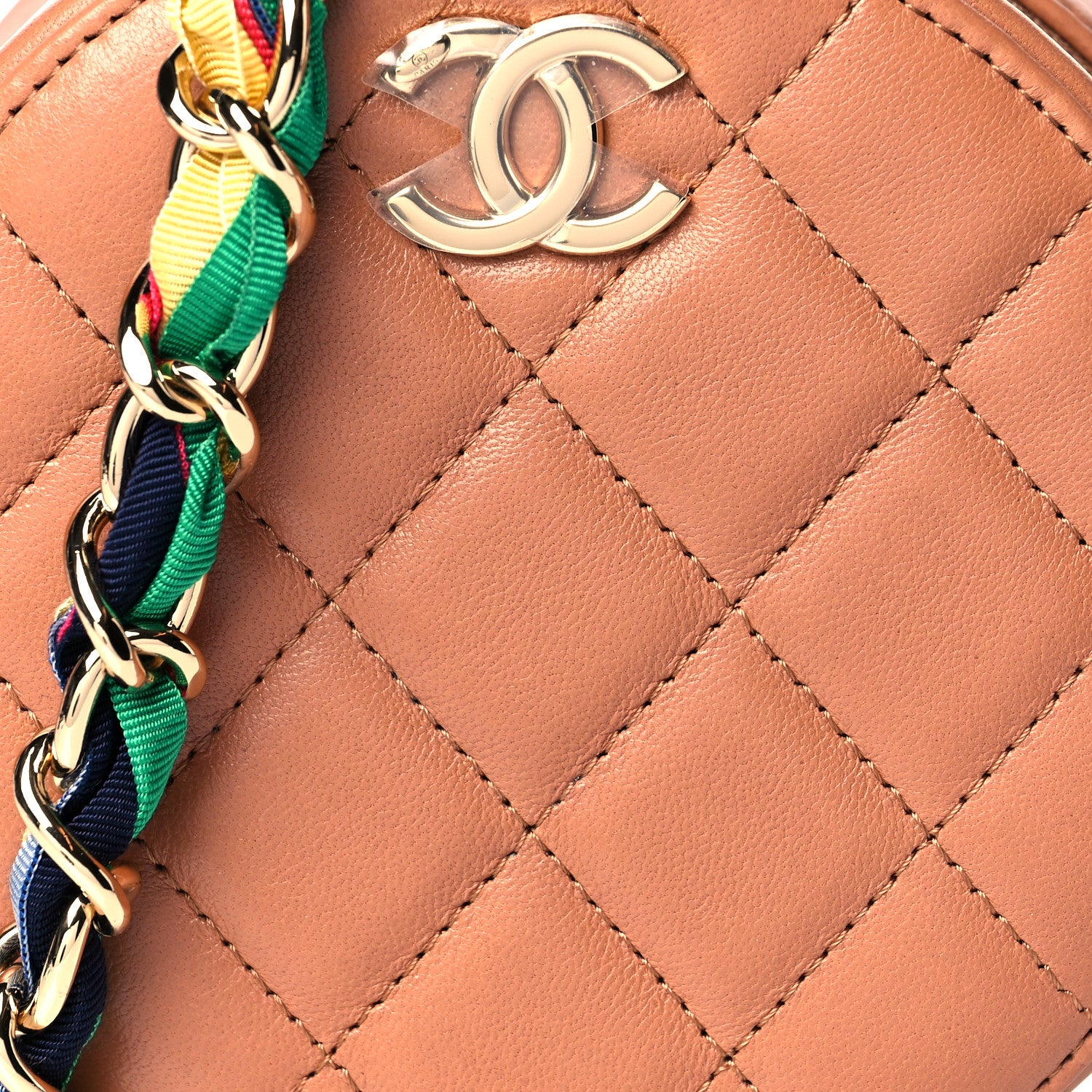 Chanel Shiny Lambskin Ribbon Quilted Round Clutch With Chain Brown 7 of 10