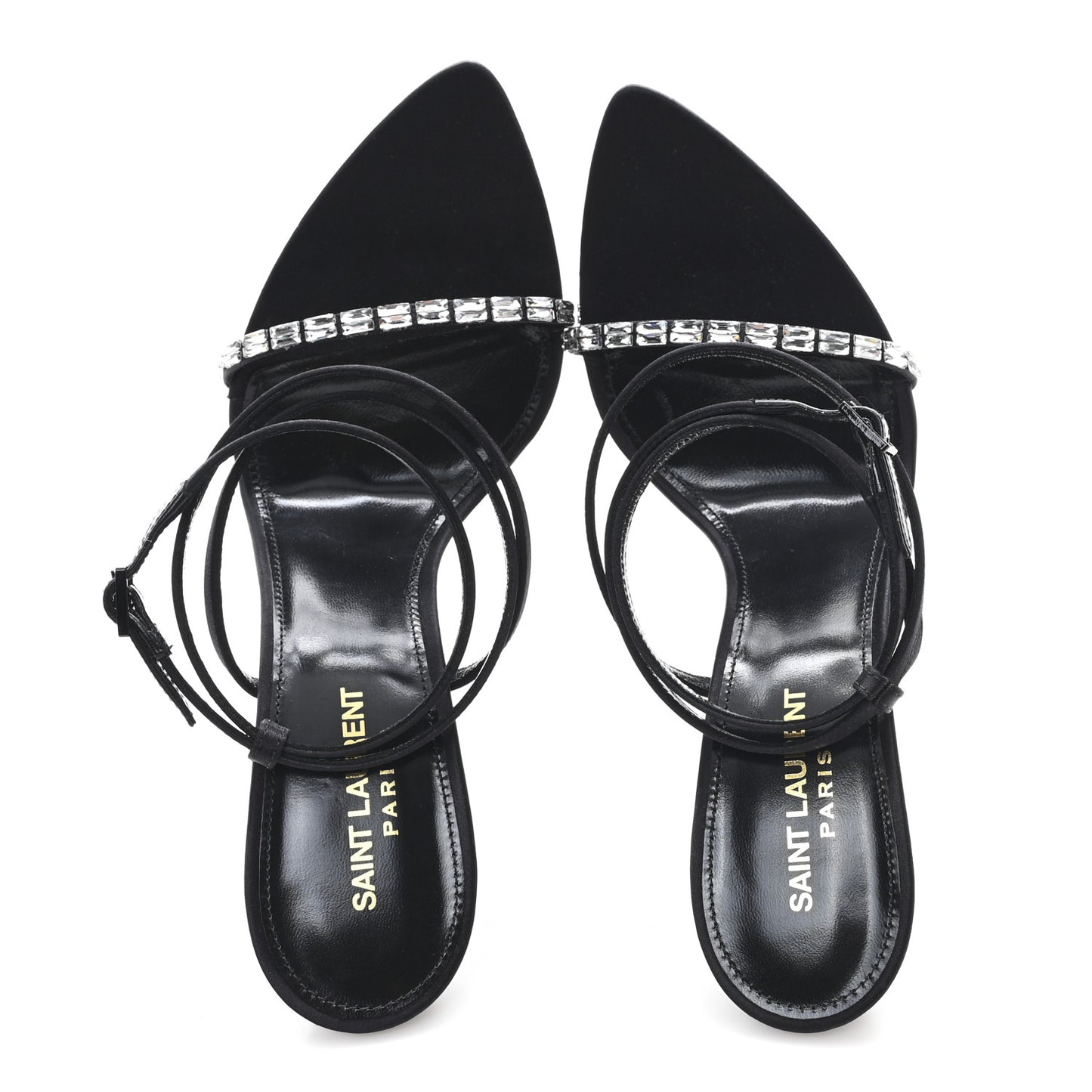 Crepe Satin Strass Satine 110 Ankle Strap Sandals 39.5 Black
