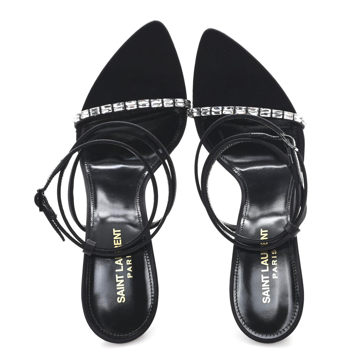 Saint Laurent Crepe Satin Strass Satine 110 Ankle Strap Sandals 39.5 Black 2 of 9