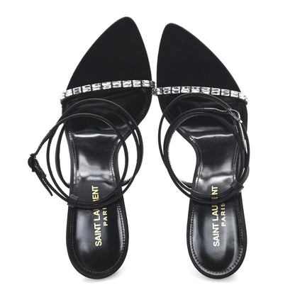 Saint Laurent Crepe Satin Strass Satine 110 Ankle Strap Sandals 39.5 Black 2 of 9