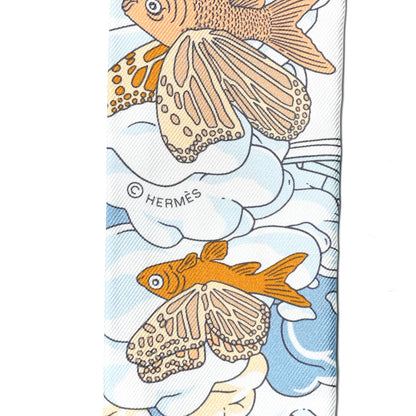 Hermes Silk Sur Mon Nuage Twilly Creme Bleu Ciel Orange 4 of 4