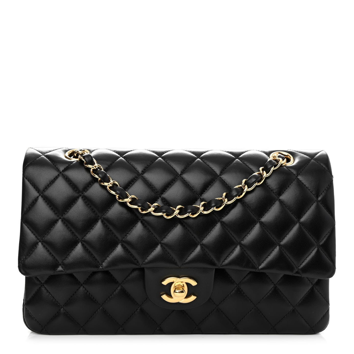 Lambskin Quilted Medium Double Flap Black