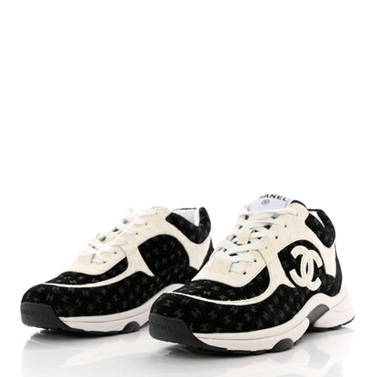 Chanel Nylon Suede Calfskin Printed CC Sneakers 39 White Black 3 of 9