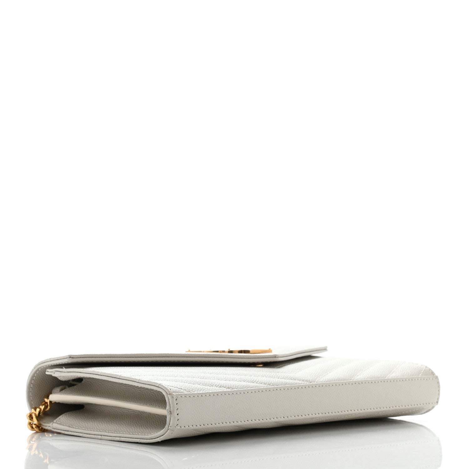 Saint Laurent Grain De Poudre Matelasse Chevron Monogram Chain Wallet White 4 of 6