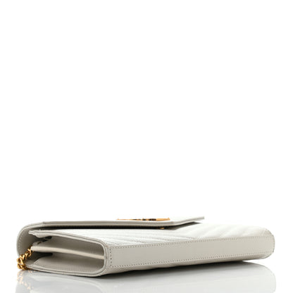 Saint Laurent Grain De Poudre Matelasse Chevron Monogram Chain Wallet White 4 of 6