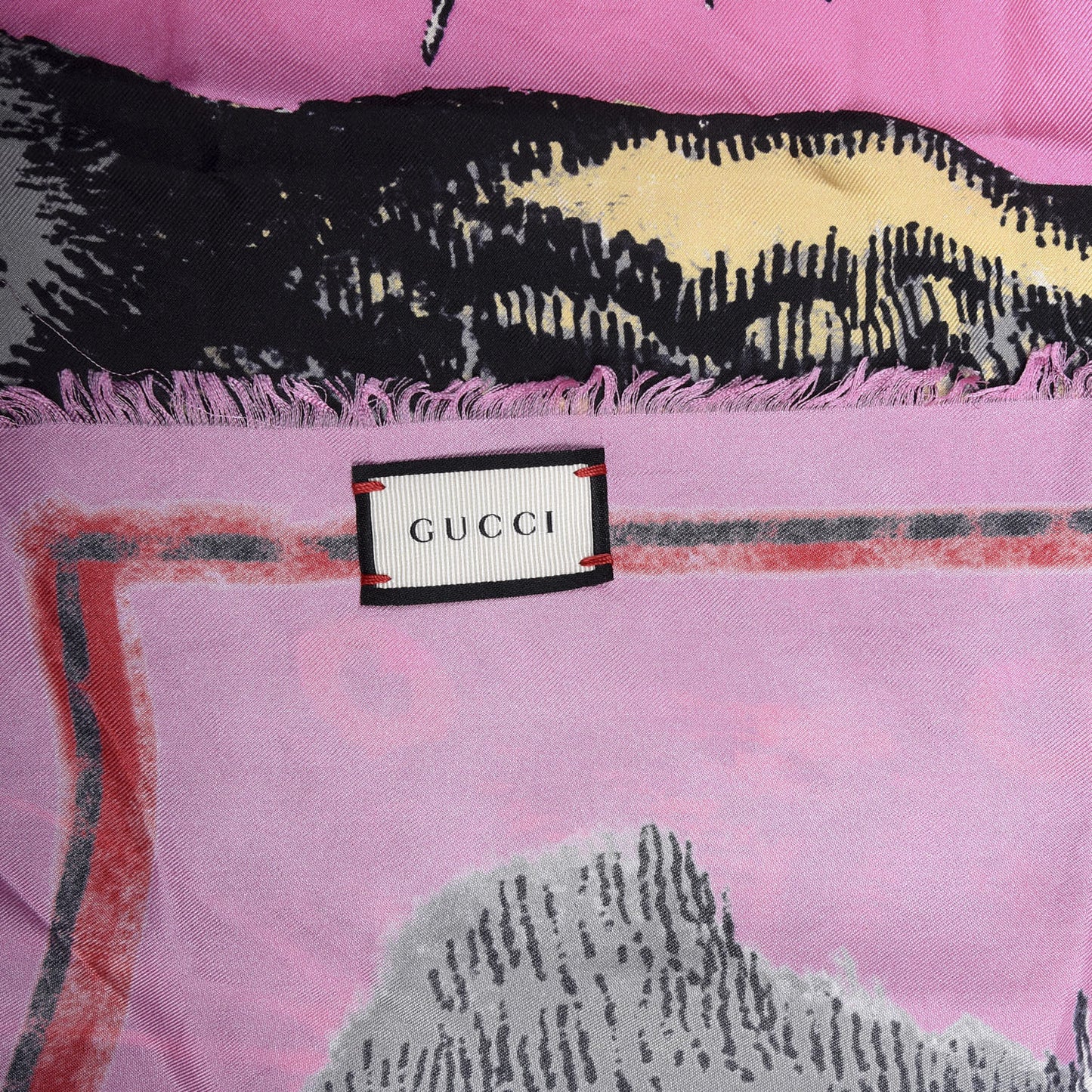 Silk Tiger Face Print Square Scarf Pink