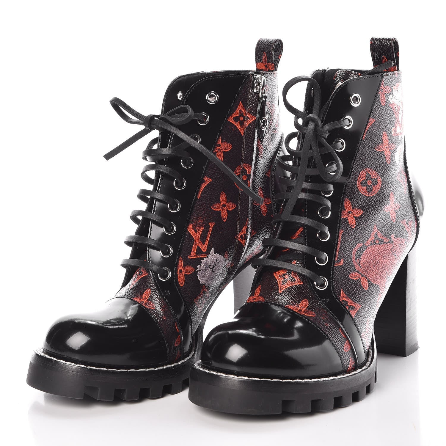 Louis Vuitton Patent Calfskin Catogram Star Trail Ankle Boots 40 Black Marron 3 of 11