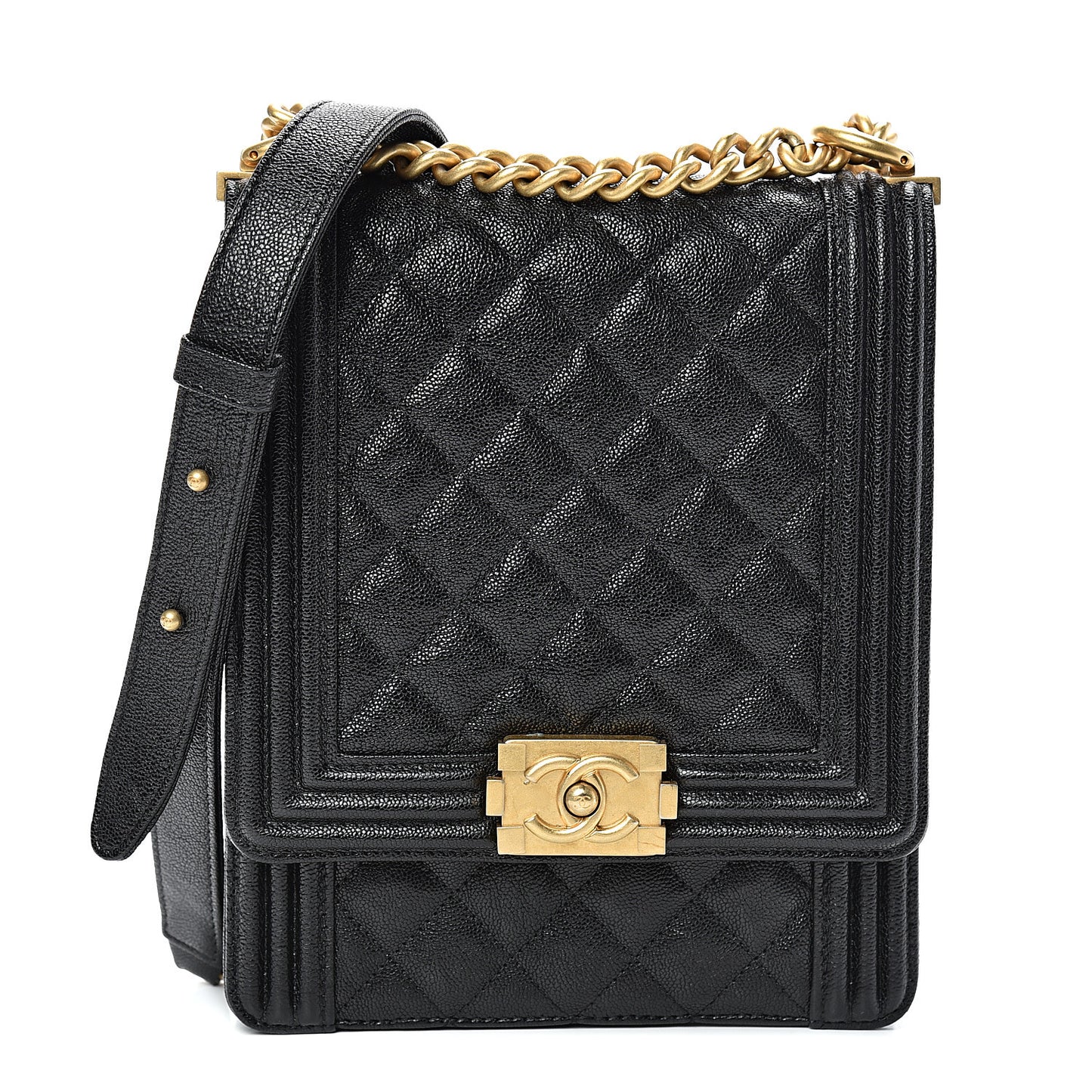 Caviar Quilted North South Boy Flap Black