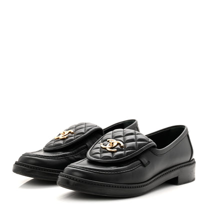 Chanel Lambskin Quilted CC Turnlock Loafers 39 Black 4 of 10