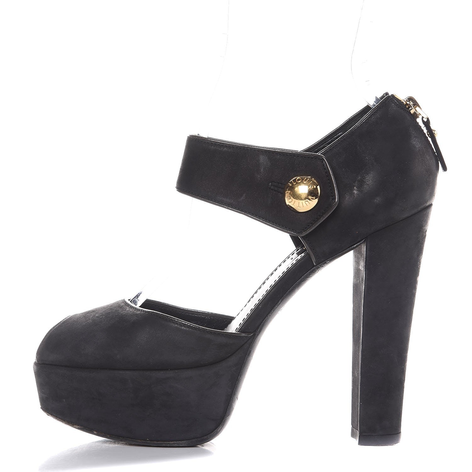 Louis Vuitton Suede Peep Toe Mary Jane Pumps 37 Black 1 of 10