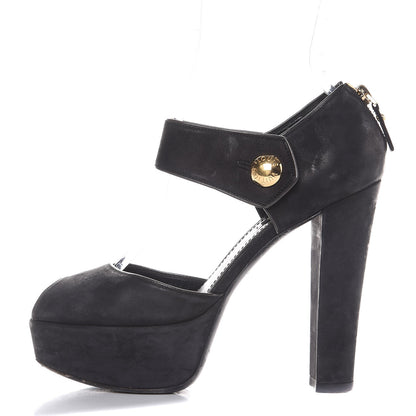 Louis Vuitton Suede Peep Toe Mary Jane Pumps 37 Black 1 of 10