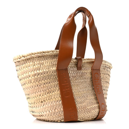 Chloe Raffia Smooth Calfskin Medium Sense Basket Caramel 2 of 8