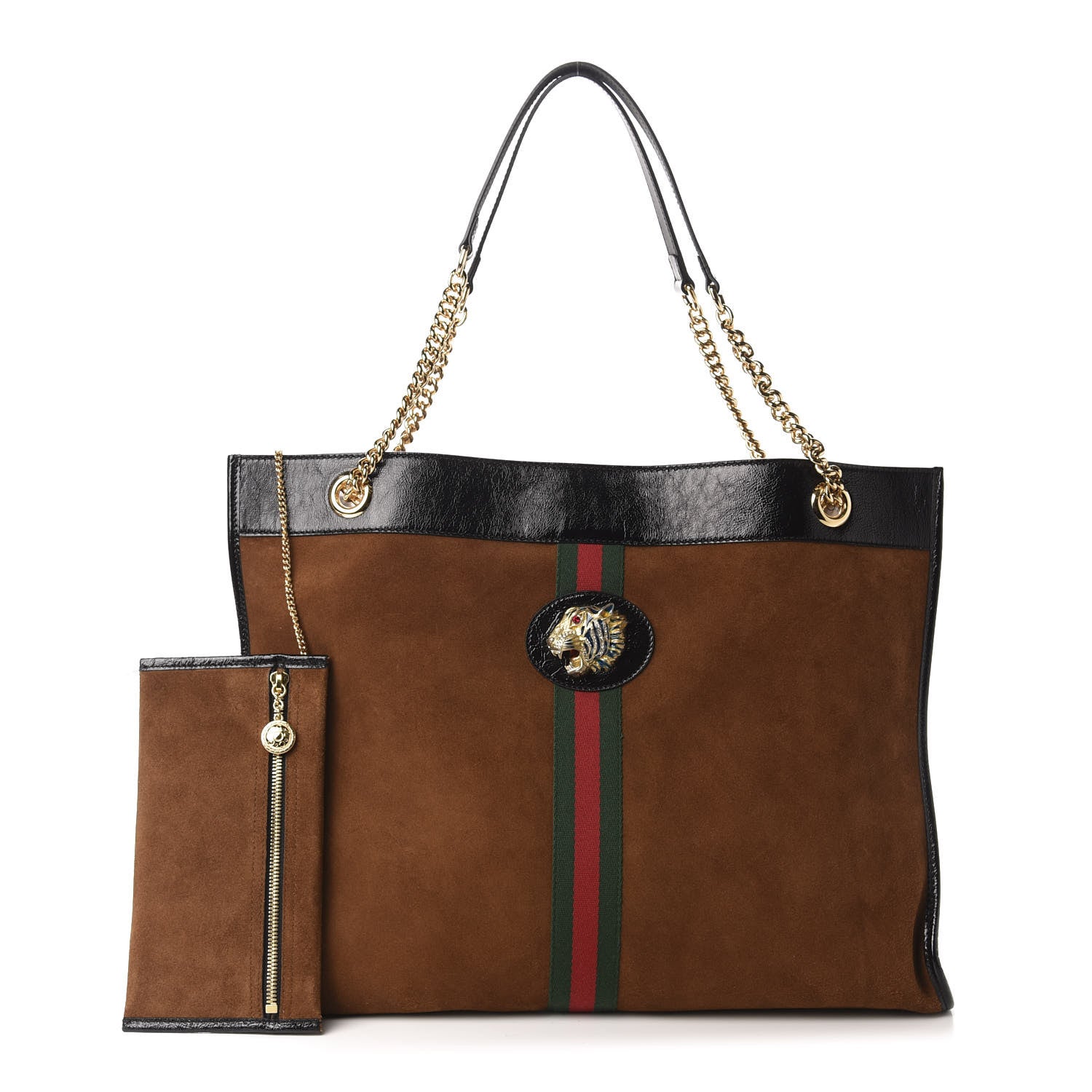 Gucci Suede Patent Large Rajah Chain Tote Nocciola Black 1 of 11