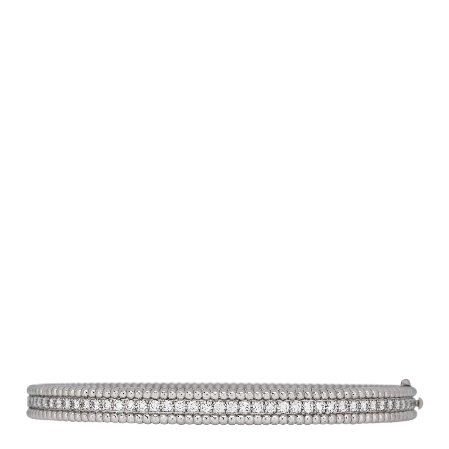 18K White Gold Diamond Perlee 1-Row Bangle Bracelet L