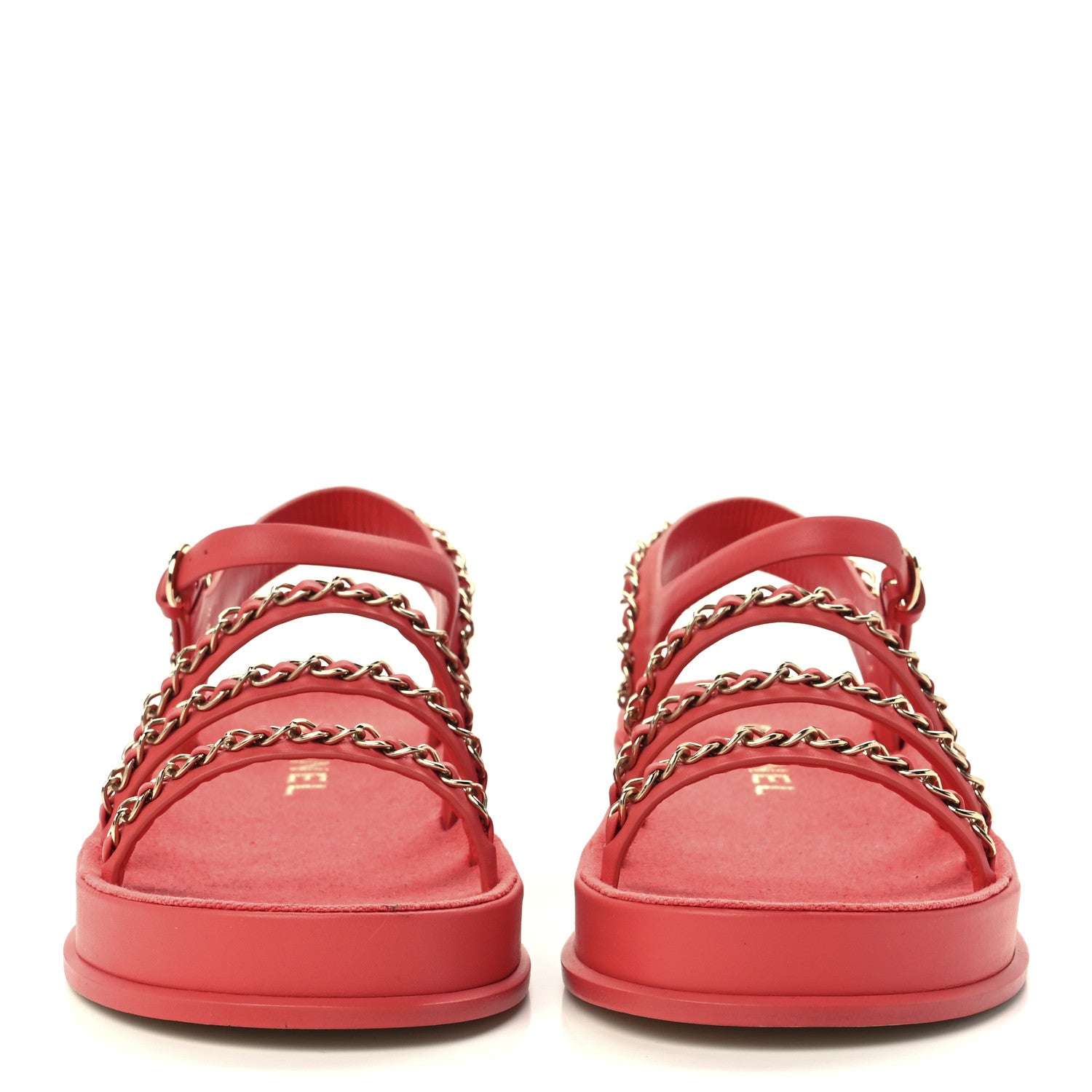 Chanel Calfskin Chain Platform Sandals 37 Red 2 of 10