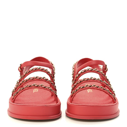 Chanel Calfskin Chain Platform Sandals 37 Red 2 of 10