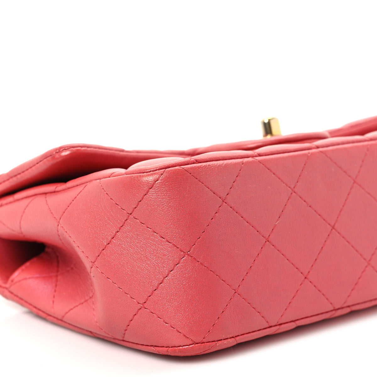 Iridescent Lambskin Quilted Mini Top Handle Rectangular Flap Red