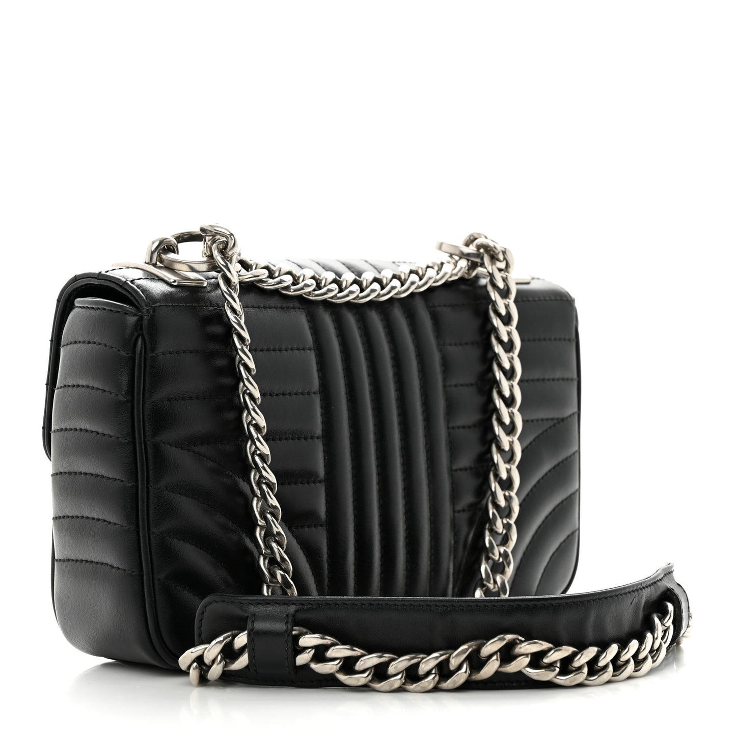 Soft Calfskin Impunture Diagramme Small Chain Flap Shoulder Bag Black