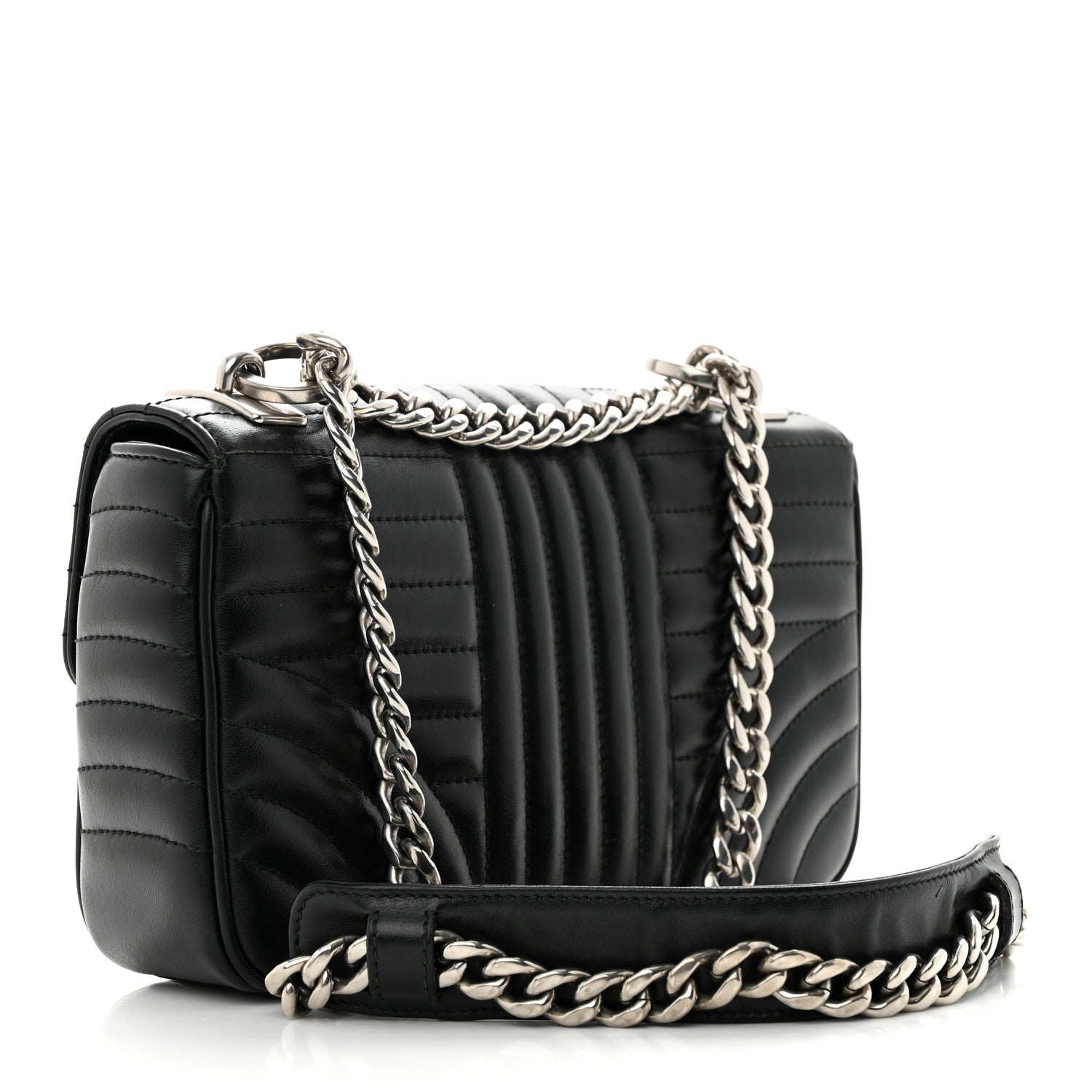 Prada Soft Calfskin Impunture Diagramme Small Chain Flap Shoulder Bag Black 3 of 11