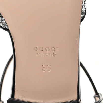 Gucci Calfskin Glitter Double G Slingback Flats 36 Silver Black 6 of 8