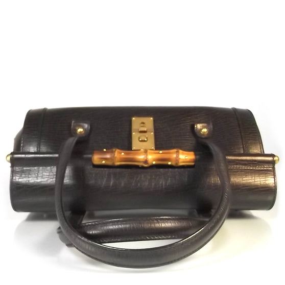 Leather Bamboo Bullet Satchel Brown