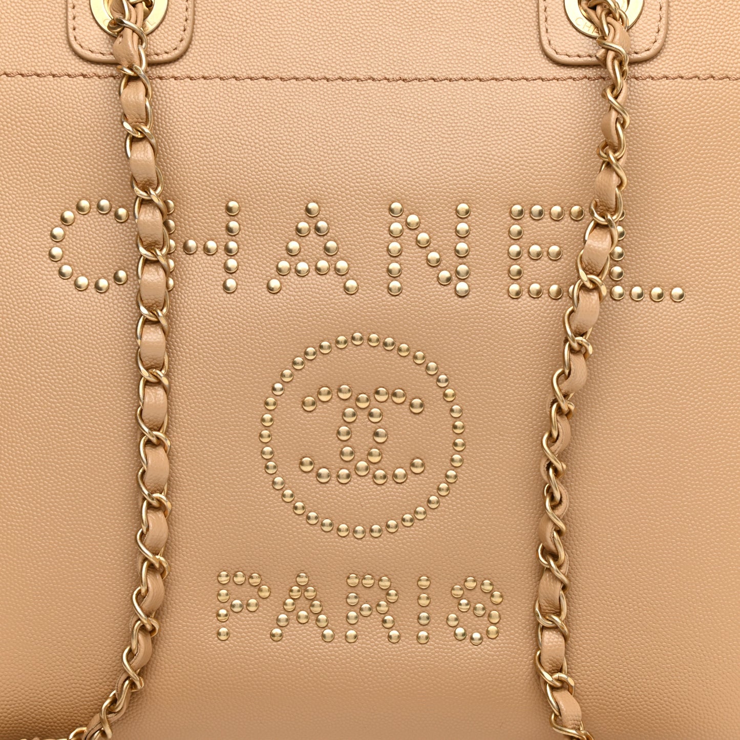 Caviar Small Studded Deauville Tote Beige