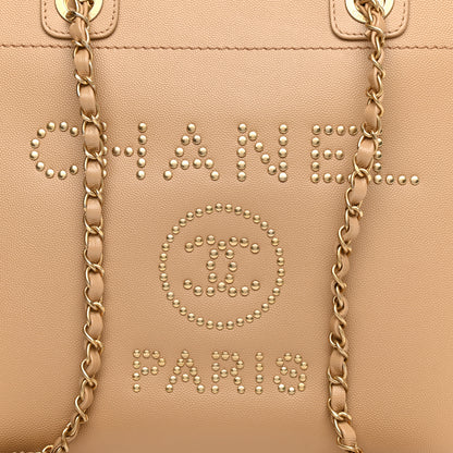 Chanel Caviar Small Studded Deauville Tote Beige 8 of 10