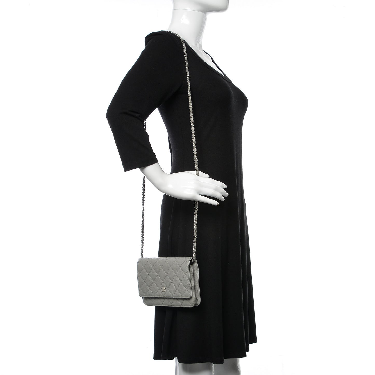 Caviar Quilted Wallet on Chain WOC Grey