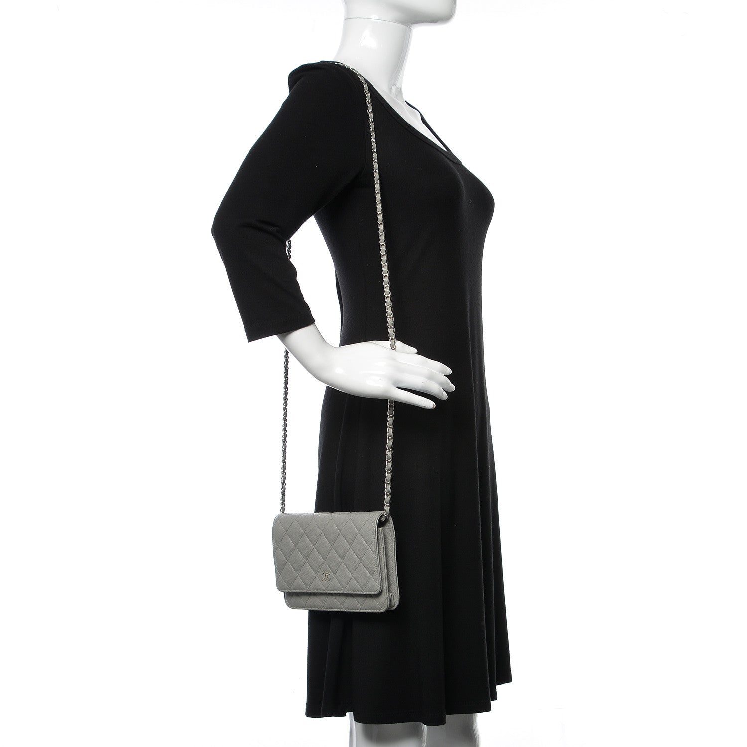 Chanel Caviar Quilted Wallet on Chain WOC Grey 2 of 9
