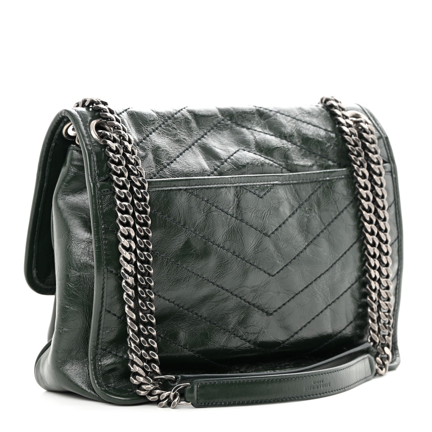 Saint Laurent SAINT LAURENT Crinkled Lambskin Matelasse Monogram Medium Niki Chain Satchel Green 3 of 14