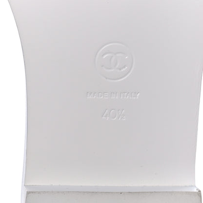 Chanel Shiny Goatskin Quilted CC Mules Sandals 40.5 White 8 of 8