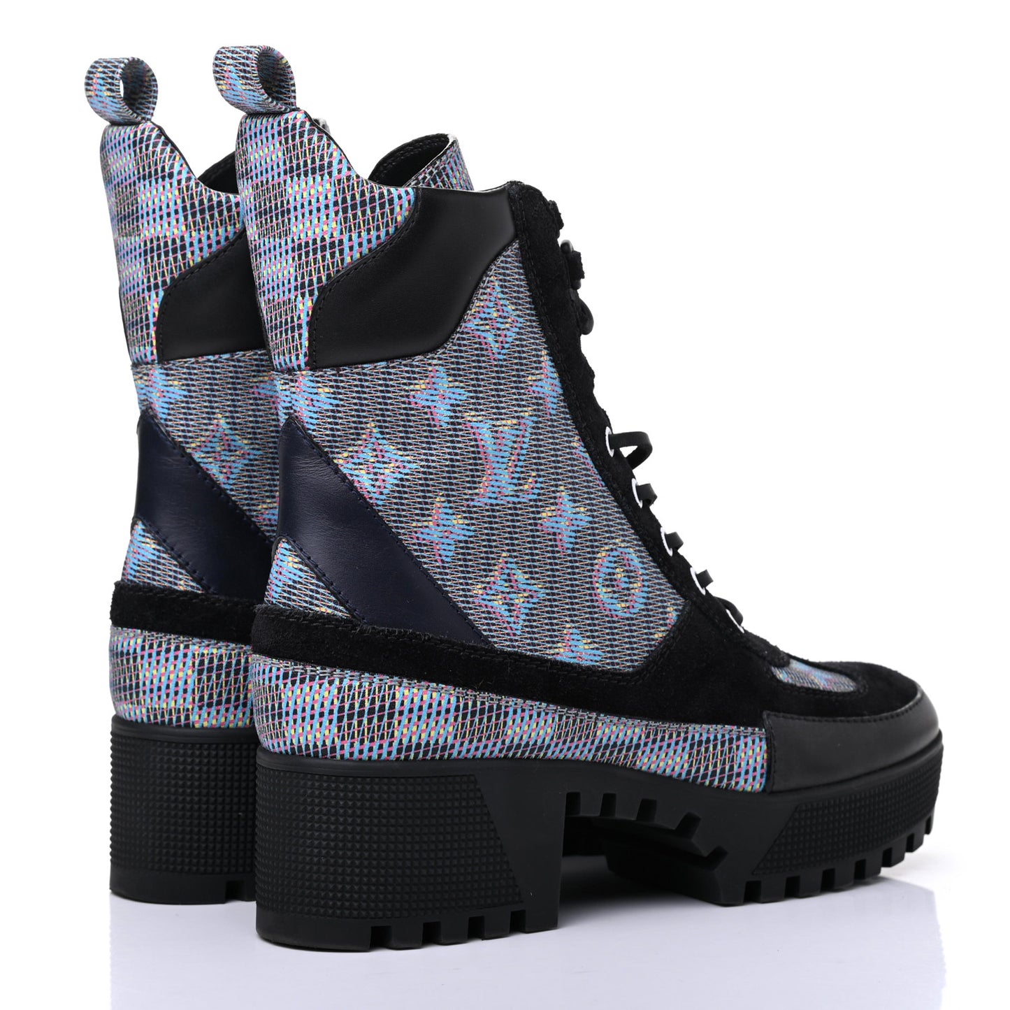 Monogram LV Pop Suede Calfskin Laureate Platform Desert Boots 37.5 Blue