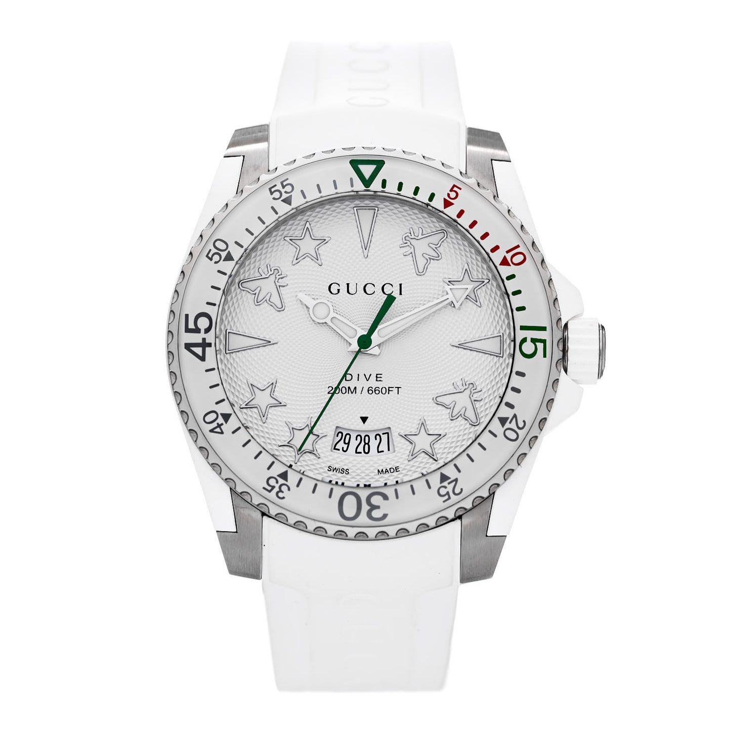Stainless Steel Rubber 40mm Dive Quartz Watch White