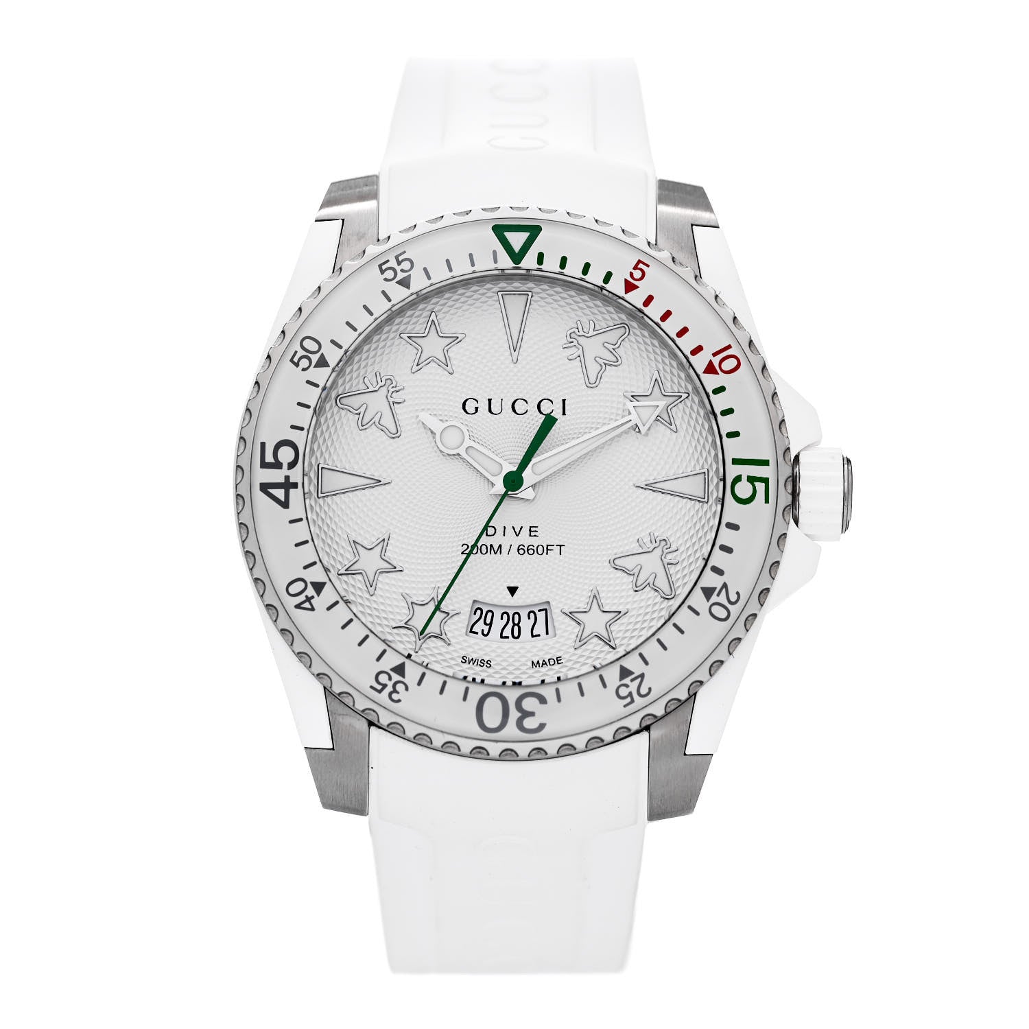 Gucci Stainless Steel Rubber 40mm Dive Quartz Watch White 1 of 5