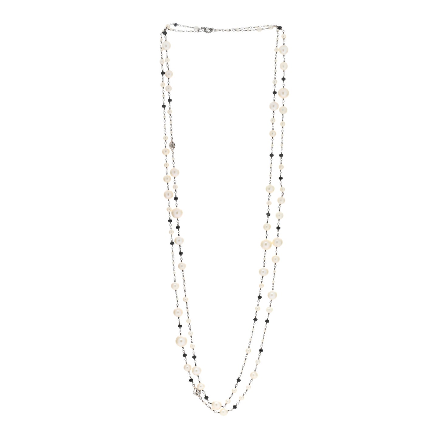 Sterling Silver Black Onyx Pearl Graduated Necklace