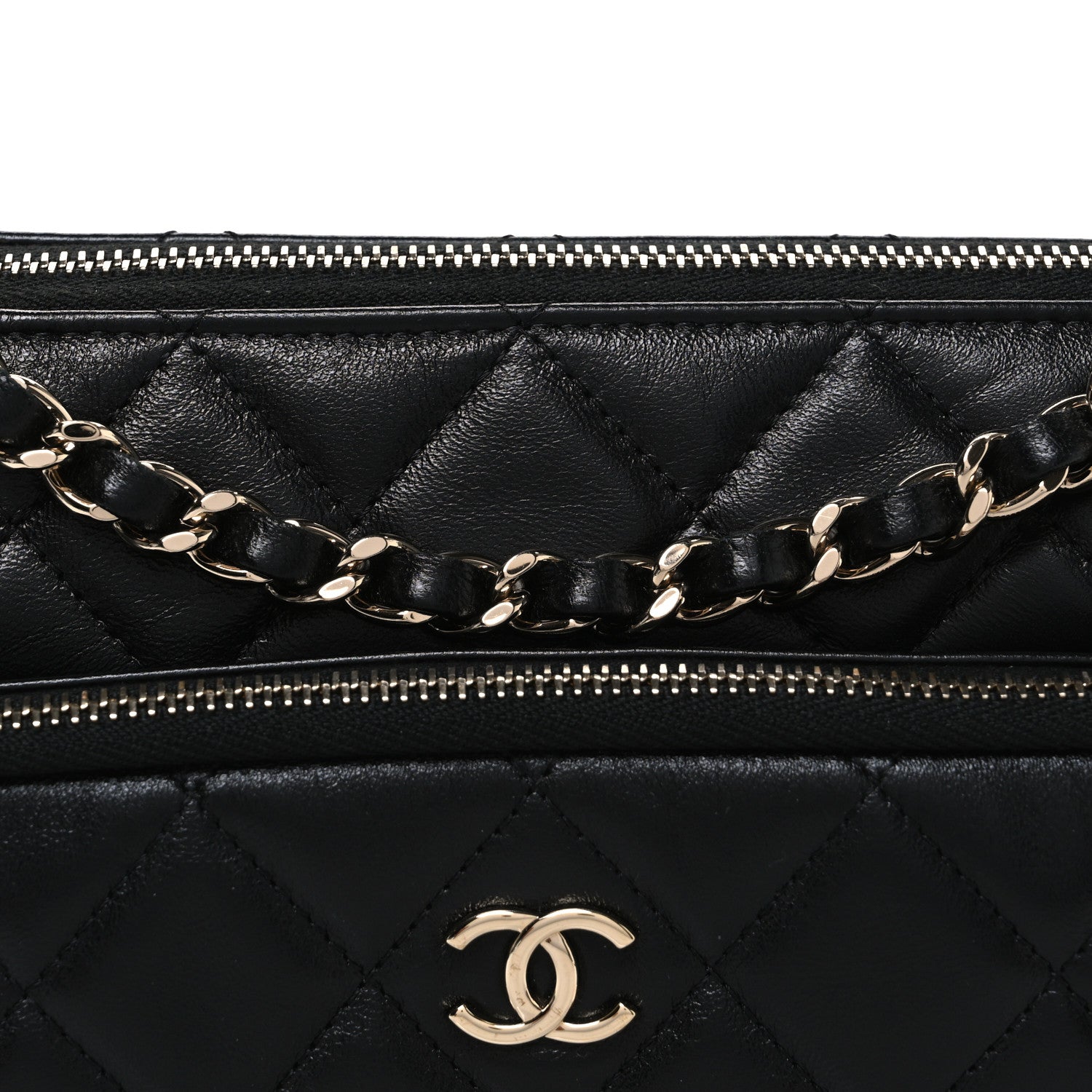 Chanel Shiny Crumpled Lambskin Quilted Small Preppy Pocket Clutch With Chain Black 8 of 11