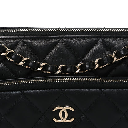 Chanel Shiny Crumpled Lambskin Quilted Small Preppy Pocket Clutch With Chain Black 8 of 11