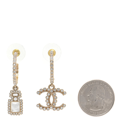 Chanel Crystal Pearl CC Perfume Bottle Drop Hoop Earrings Gold 2 of 4
