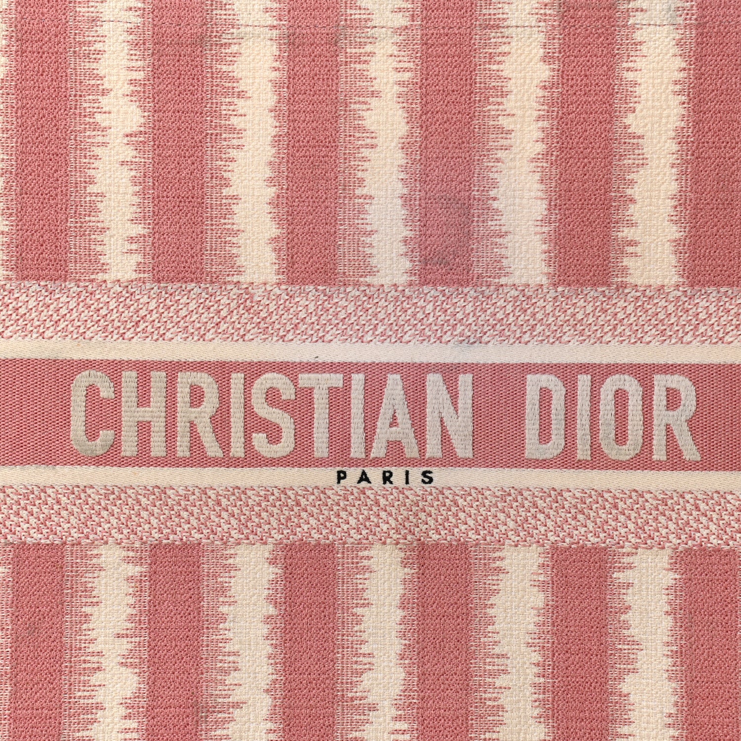 Christian Dior Canvas Embroidered Large Striped Book Tote Pink 8 of 13