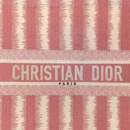 Christian Dior Canvas Embroidered Large Striped Book Tote Pink 8 of 13